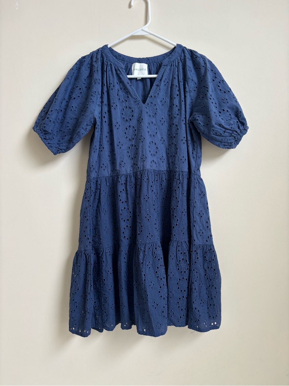 Women's Navy Eyelet Tiered Mini Dress